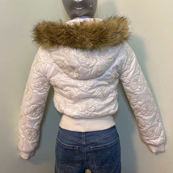 Dereon Cream Quilted Puffer Jacket with Faux Fur Hood - Picture 6 of 14